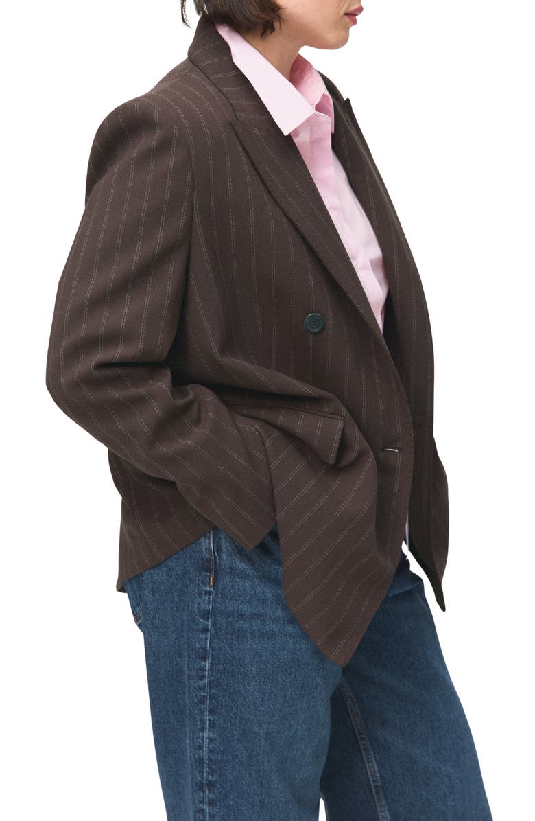 MANGO Double Breasted Pinstripe Blazer, Alternate, color, Brown