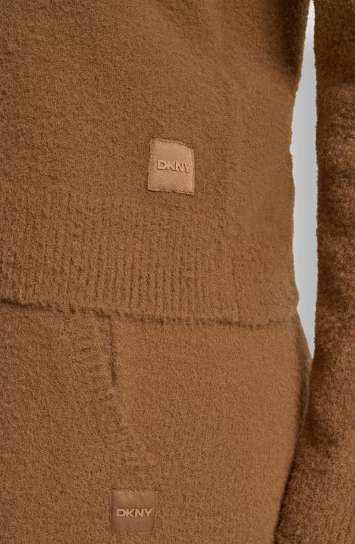 Dkny Feather Yarn Hooded Sweater In Brown
