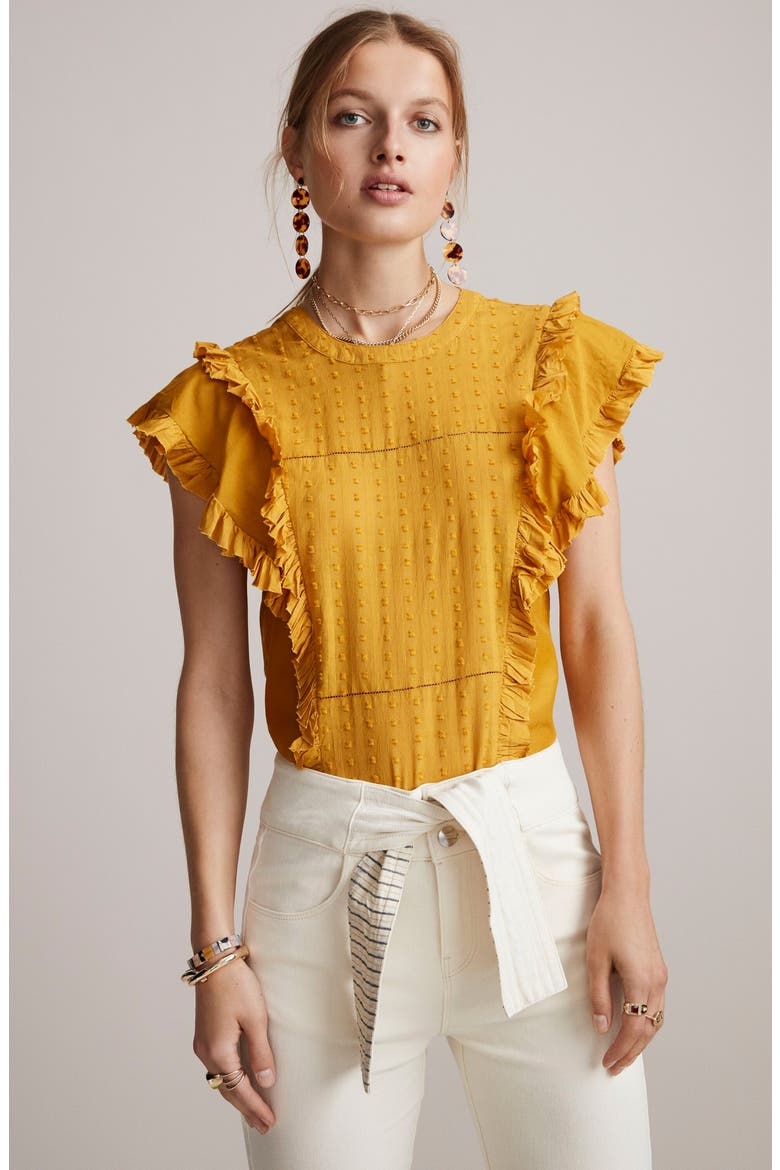 Ruffle Cotton & Silk Blouse, Alternate, color, MUSTARD