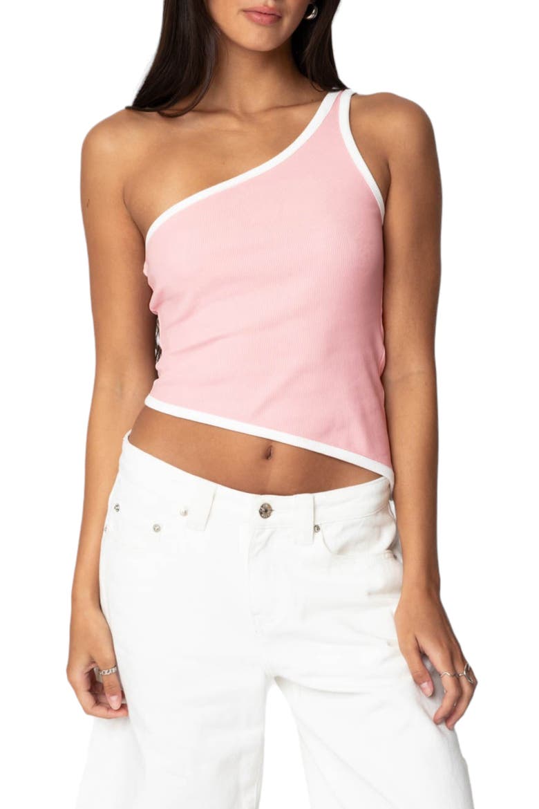 Asymmetric One-Shoulder Rib Top, Main, color, PINK