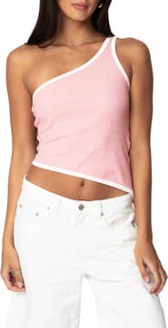 EDIKTED Asymmetric One-Shoulder Rib Top