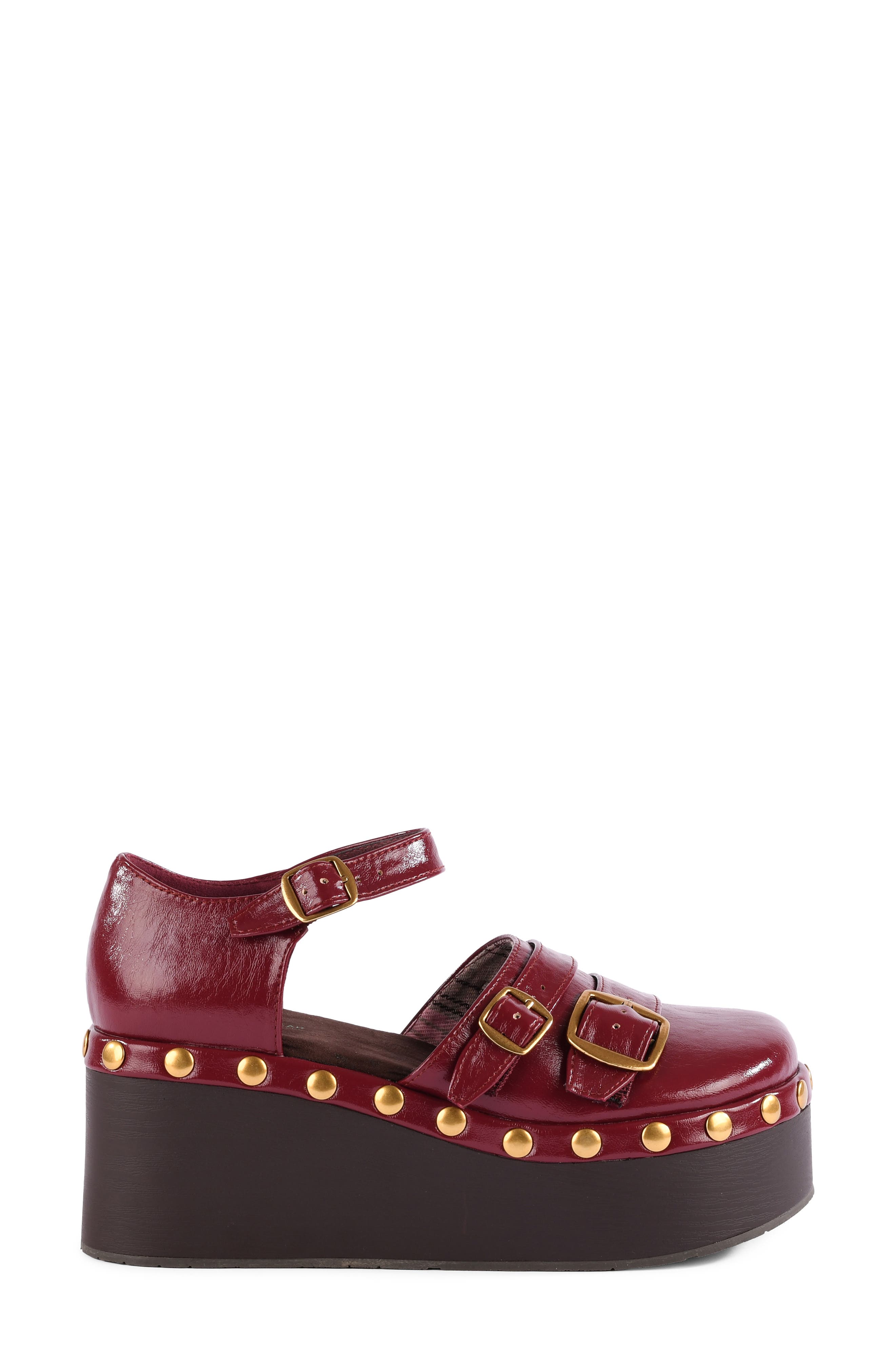 Story of My Life Faux Leather Flatform Sandal, Alternate, color, BURGUNDY