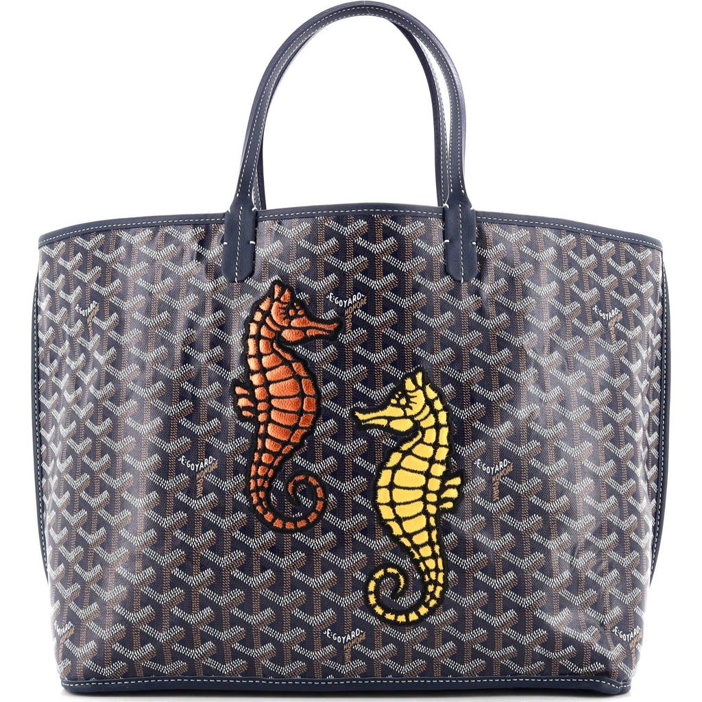 Pre-Owned Goyard Anjou Reversible Tote Embroidered Coated Canvas PM in Blue  product