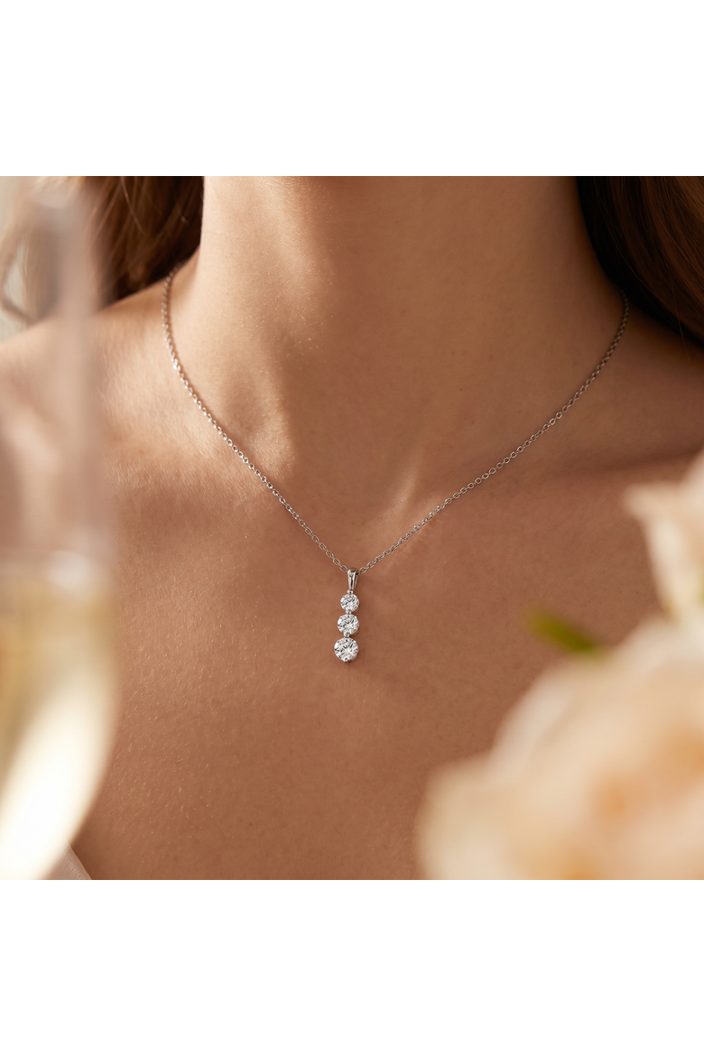 2 Ct Three Diamond Pendant 14K Gold 3 Stone Lab Grown Necklace, Alternate, color, 14k White Gold