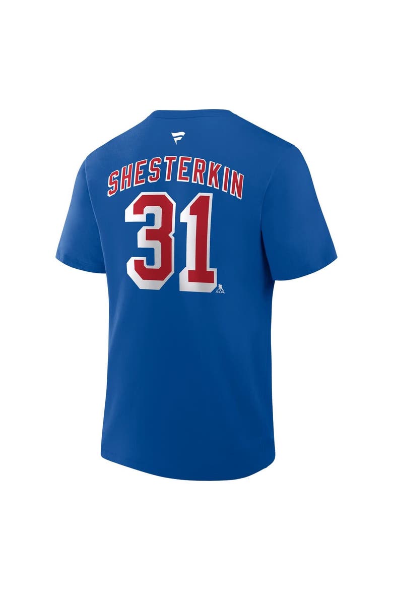 Men's Fanatics Igor Shesterkin Blue New York Rangers Authentic Stack Name & Number T-Shirt, Alternate, color, Blue