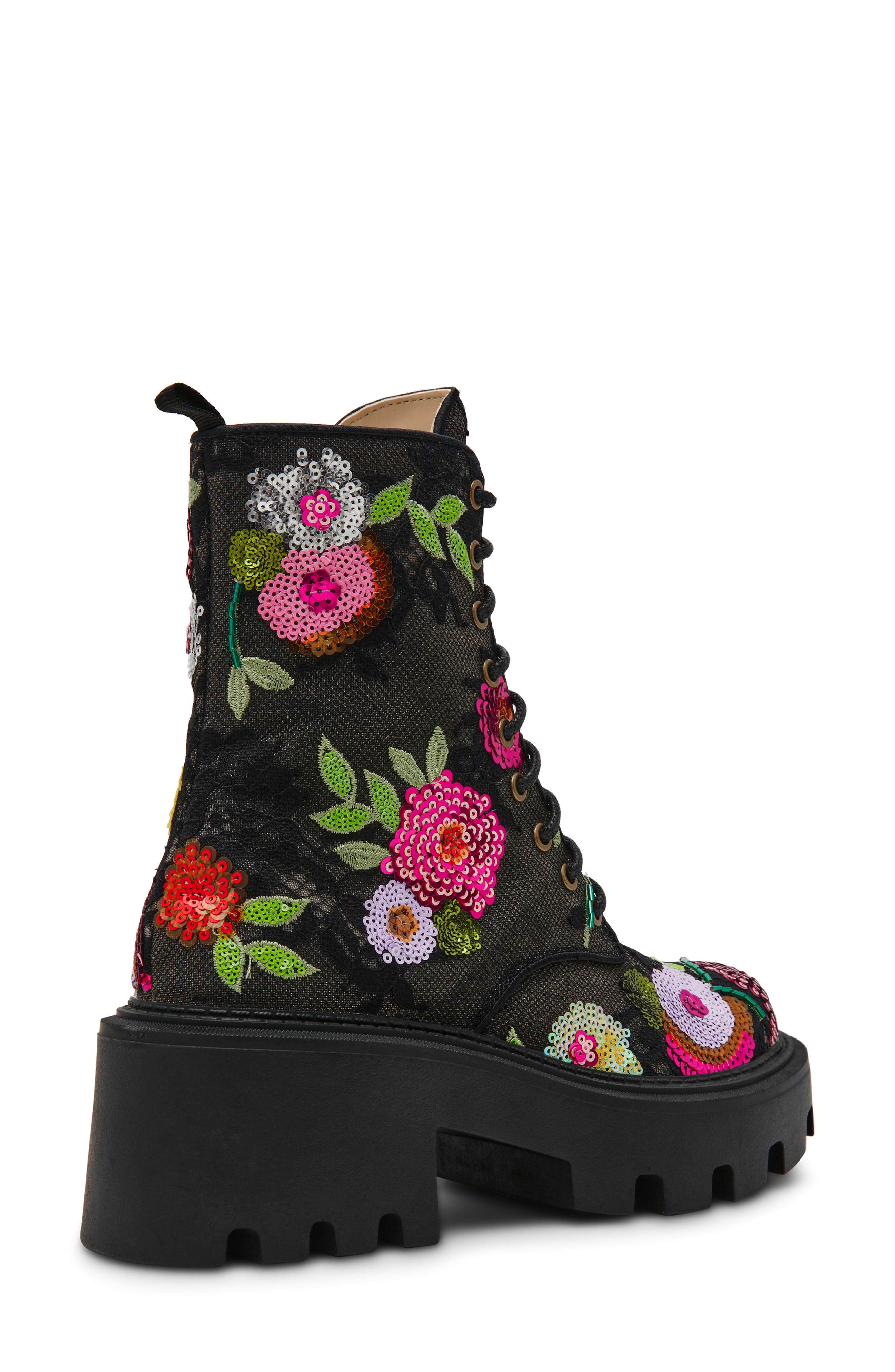 Zina Sequin Lace Combat Boot, Alternate, color, BLACK FLORAL