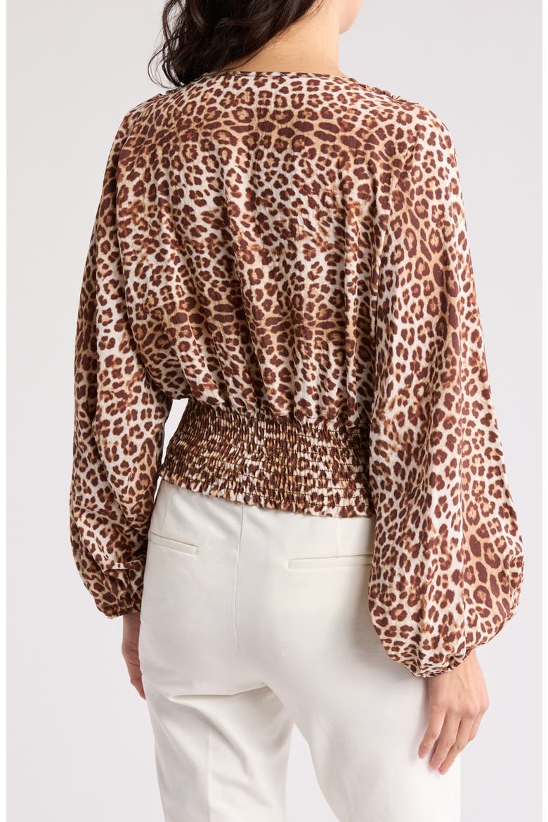 Leopard Smock Surplice Long Sleeve Top, Alternate, color, MOCHA