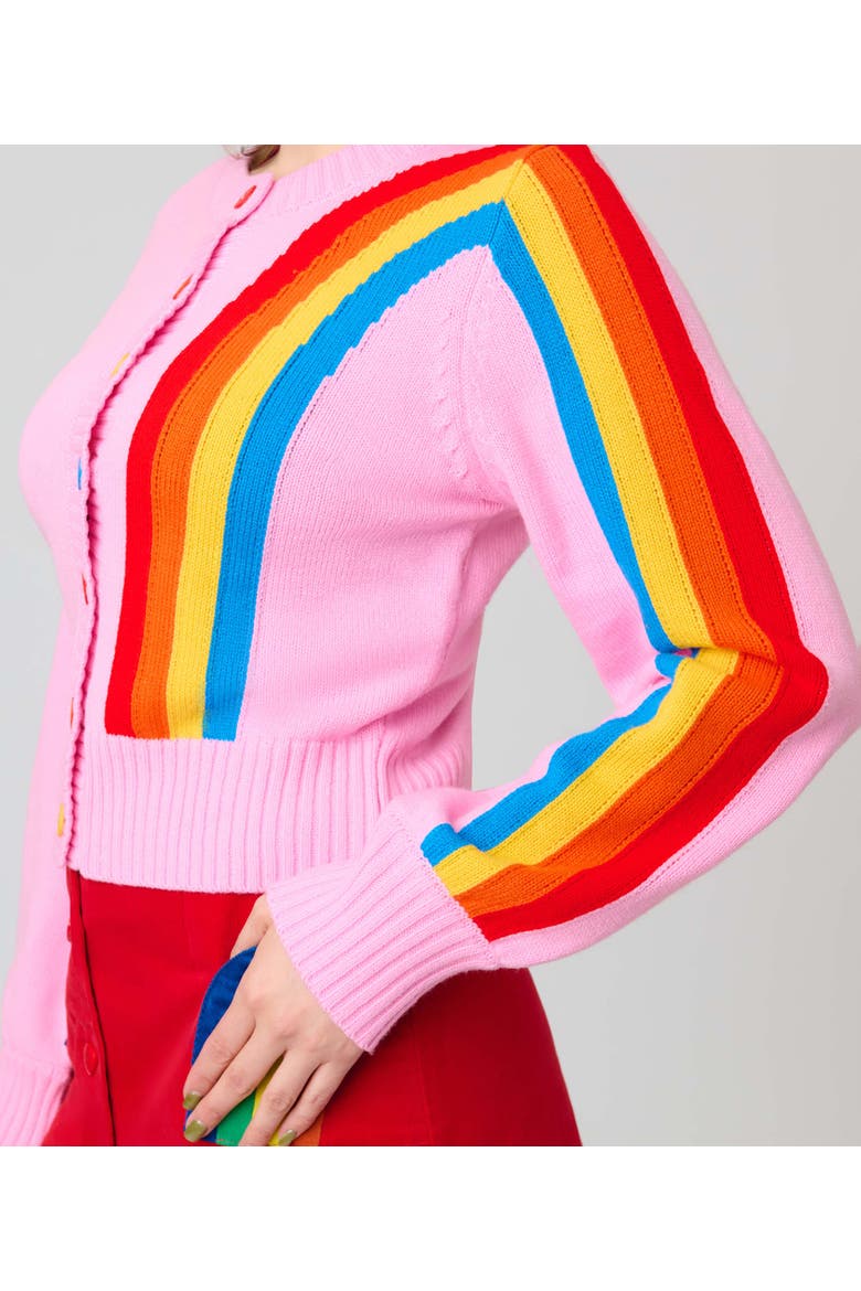 1950s Cropped Cardigan, Alternate, color, Pink w/ Rainbow Print