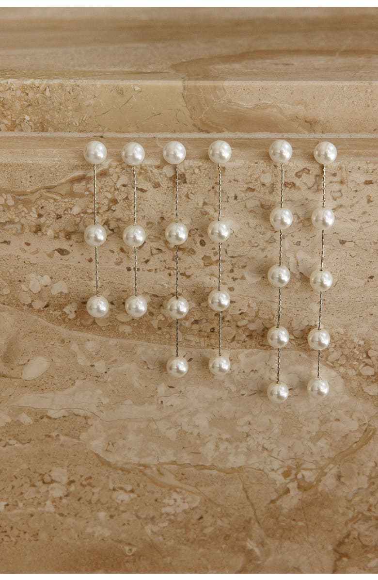 Untamed Petals Luna Pearl Drop Earrings, Alternate, color, Silver