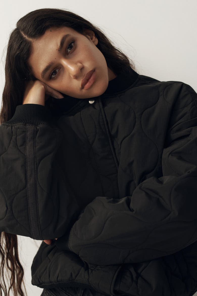 Quilted Bomber Jacket, Alternate, color, Black