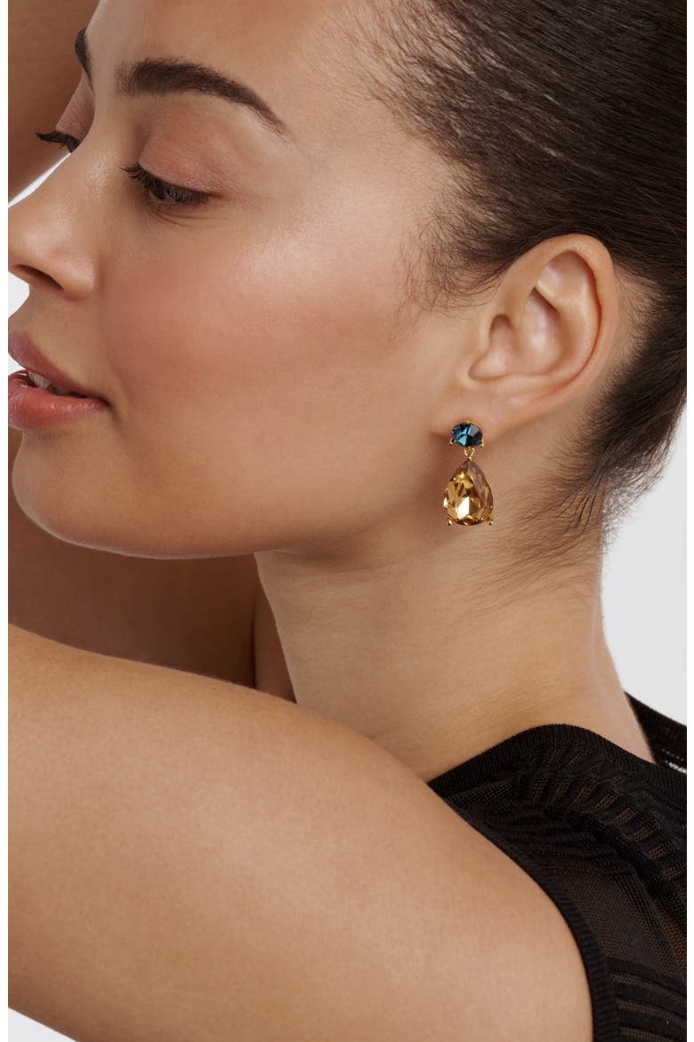 Teaire Crystal Drop Earrings, Alternate, color, GOLD TONE / DARK BLUE / TOPAZ