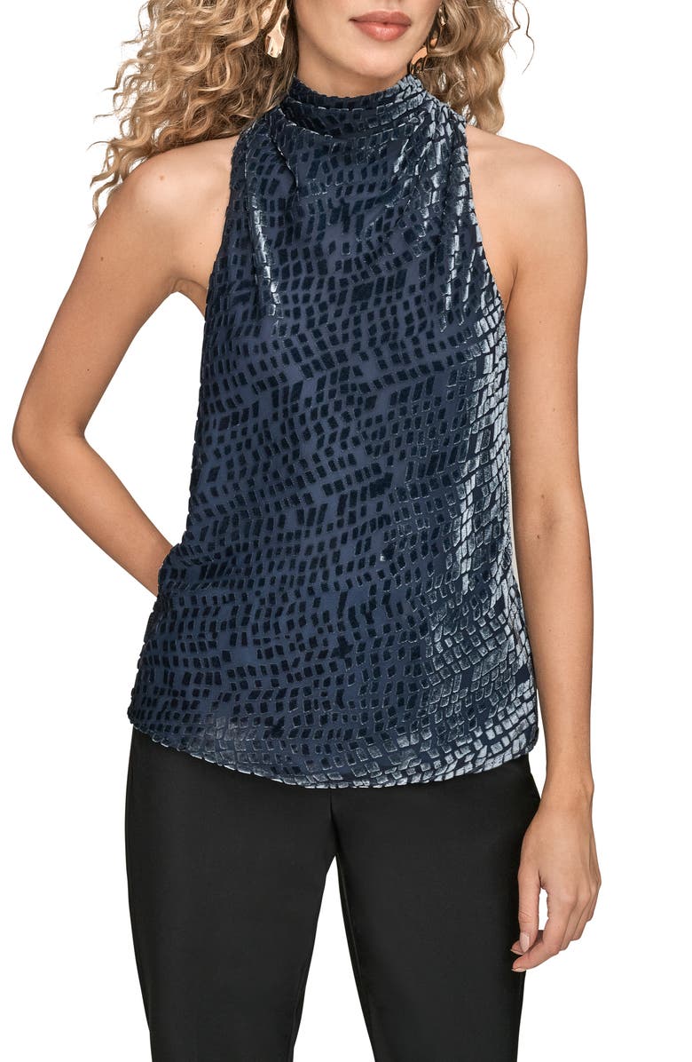 Donna Karan New York Velvet Burnout Cowl Neck Tank, Main, color, Dark Tempest