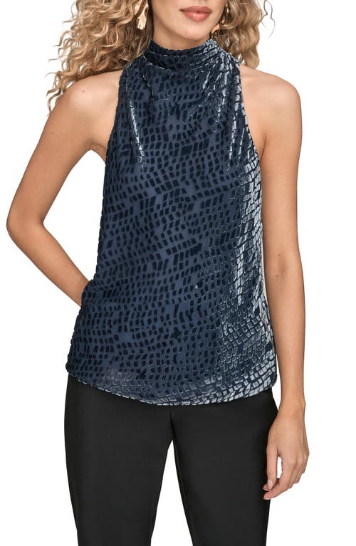 Donna Karan New York Velvet Burnout Cowl Neck Tank In Blue