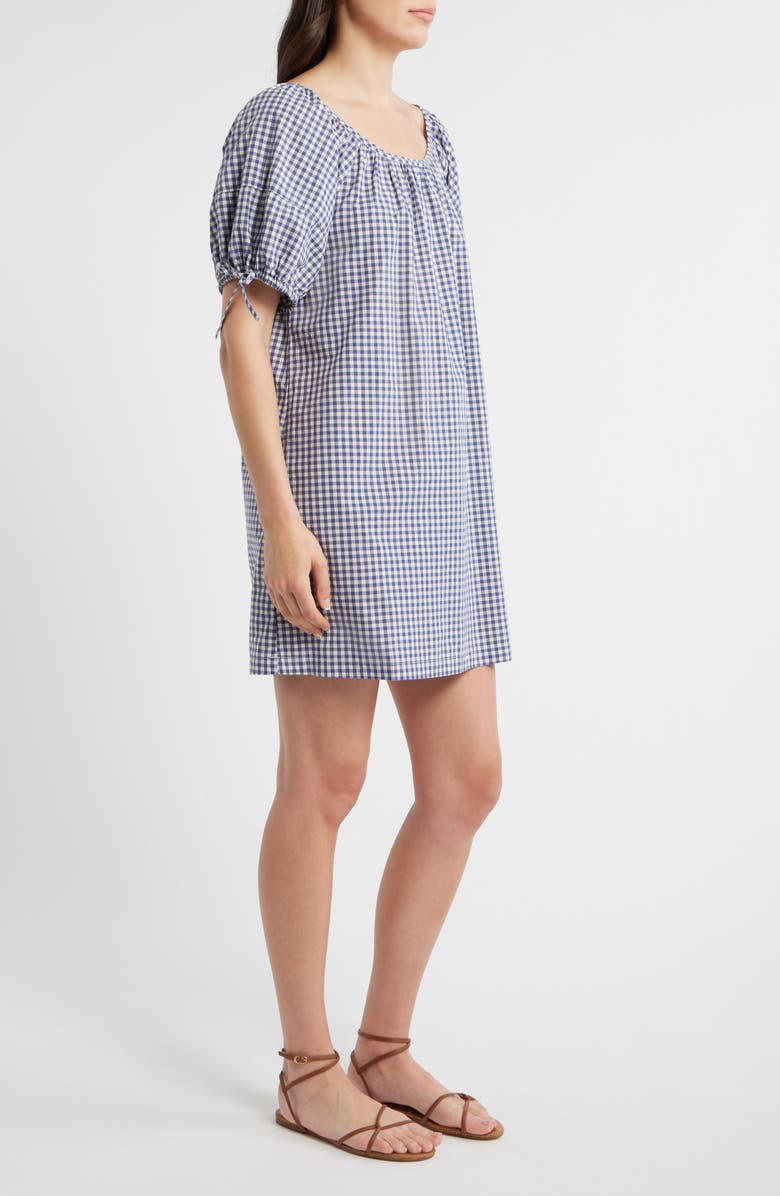 Marine Layer Aleca Gingham Tie Sleeve Minidress, Alternate, color, Bay Blue Gingham