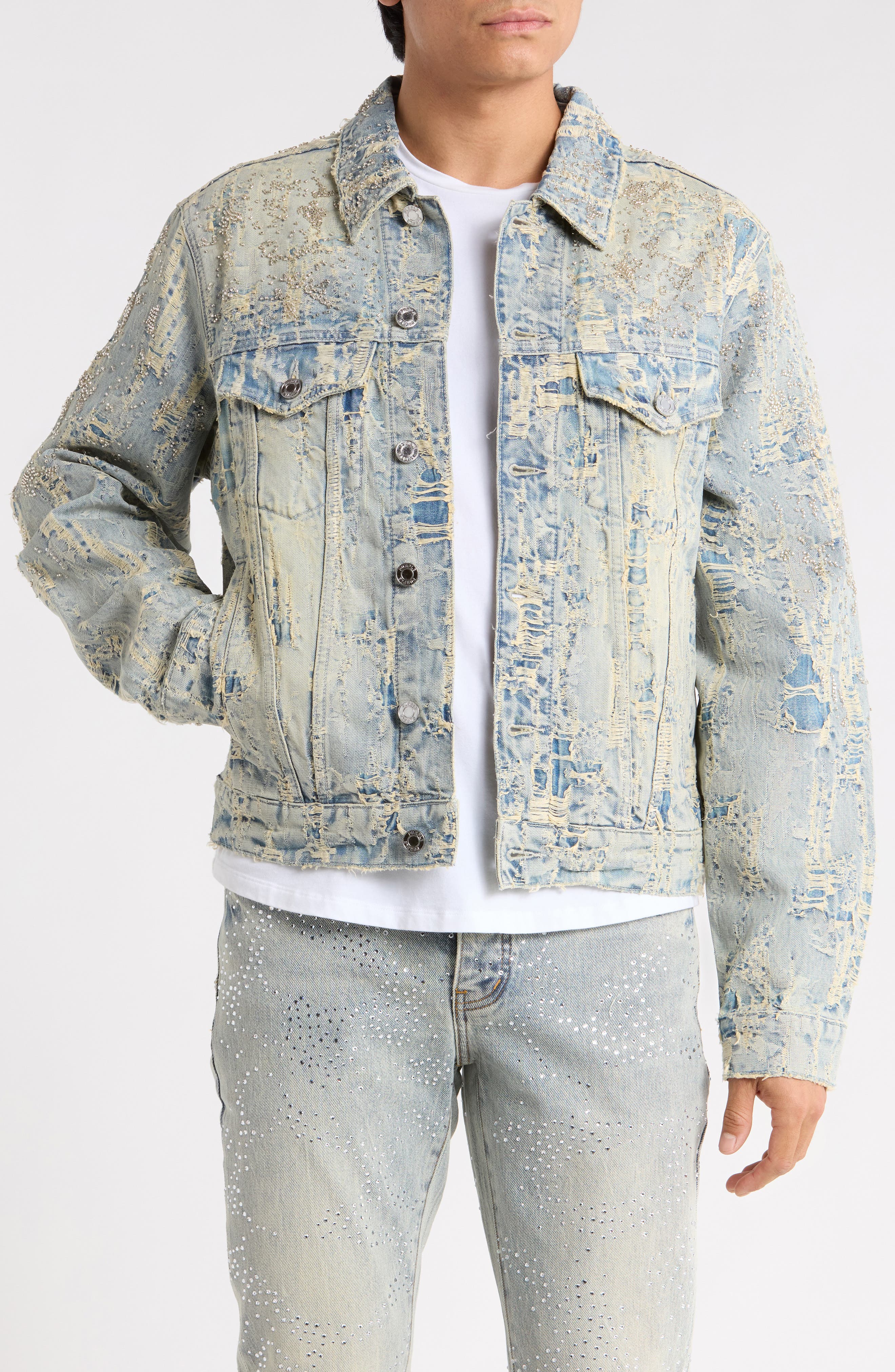 Bead Splatter Destroy Denim Jacket