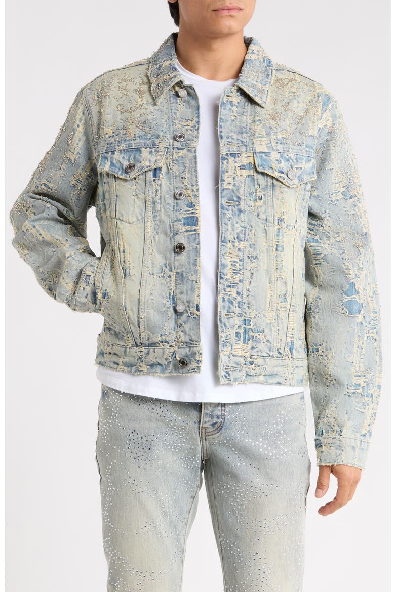 Bead Splatter Destroy Denim Jacket, Main, color, BEAD SPLATTER DESTROY JACKET