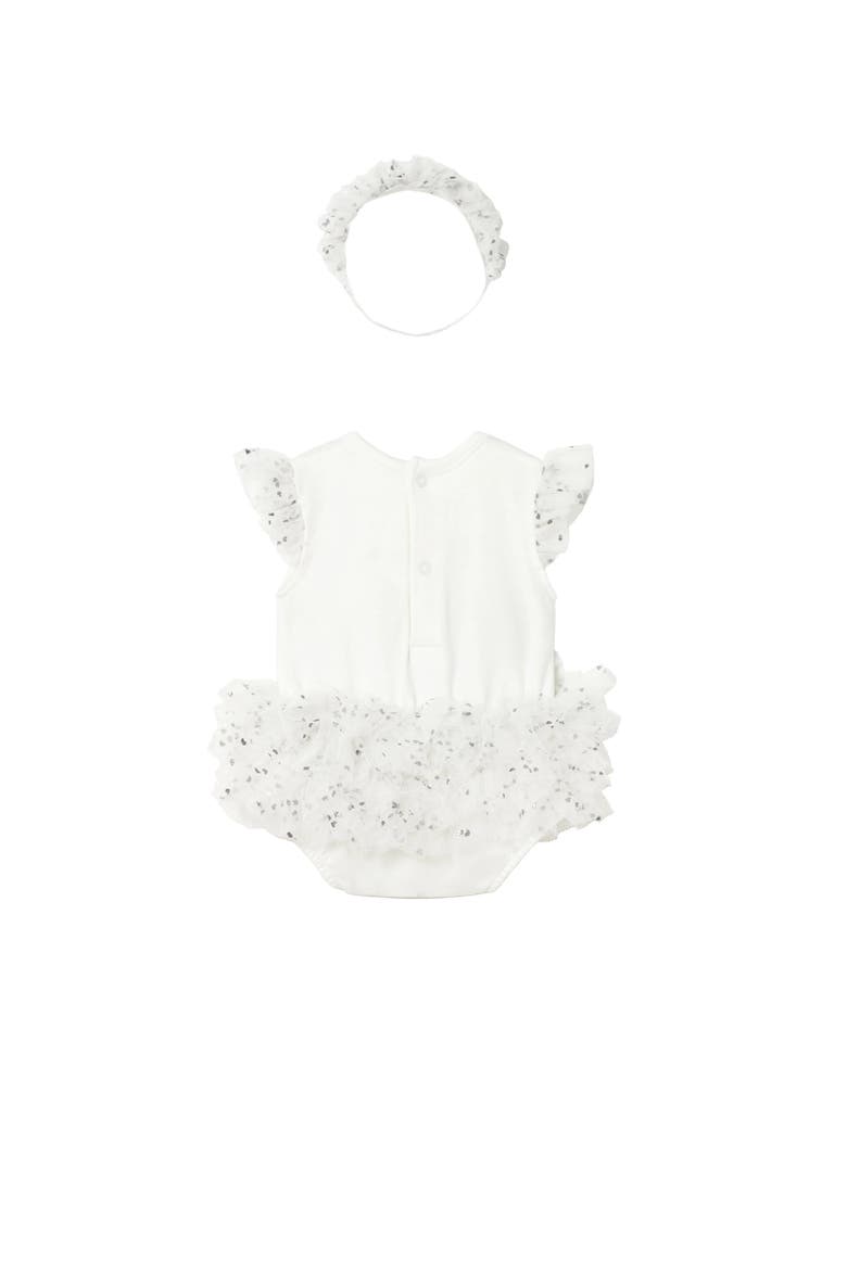 Ruffled Romper with Tulle Skirt and Headband, Alternate, color, White