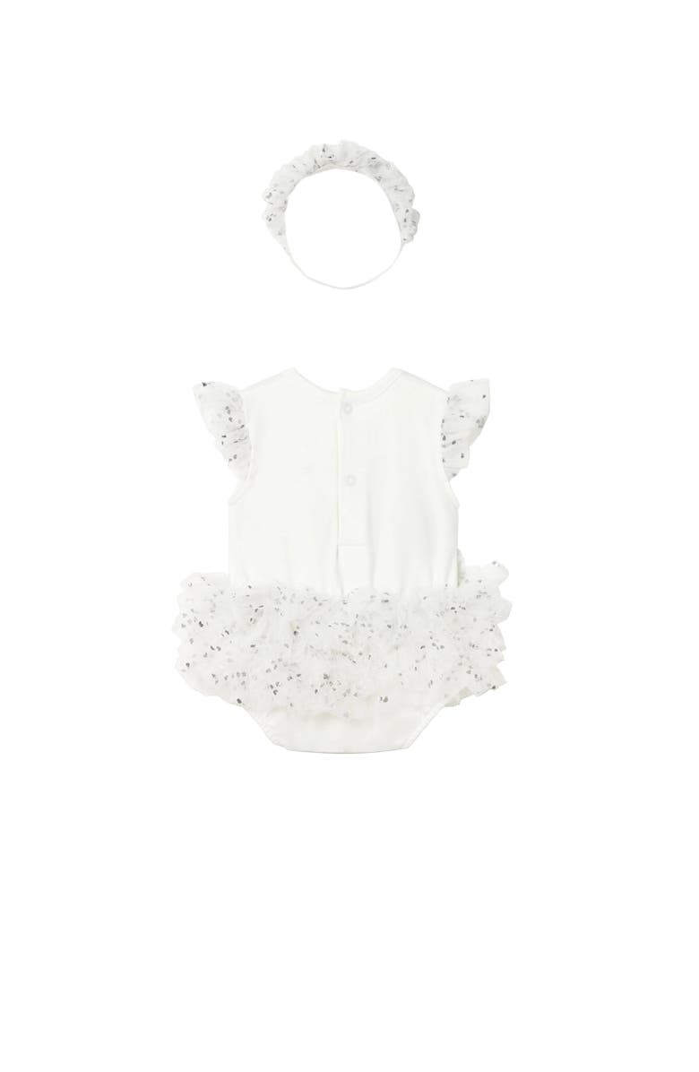 Mayoral Ruffled Romper with Tulle Skirt and Headband, Alternate, color, White