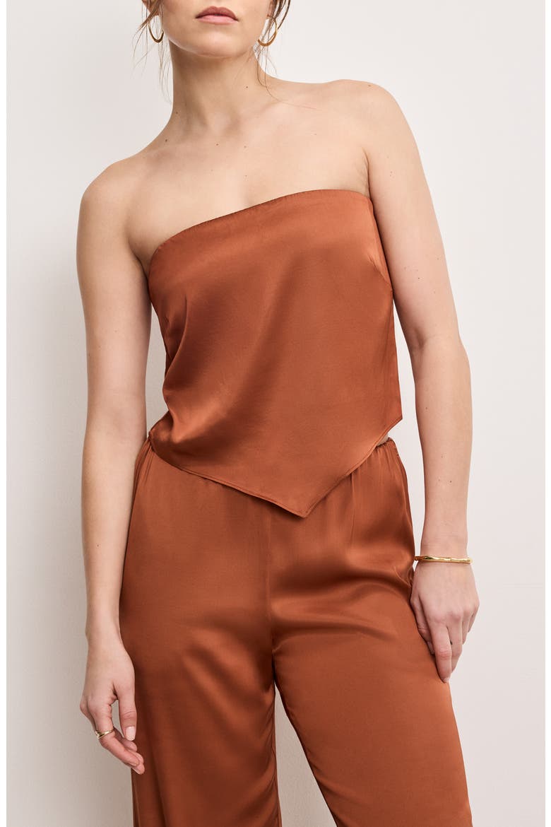 Handkerchief Hem Strapless Satin Top, Main, color, COPPER004
