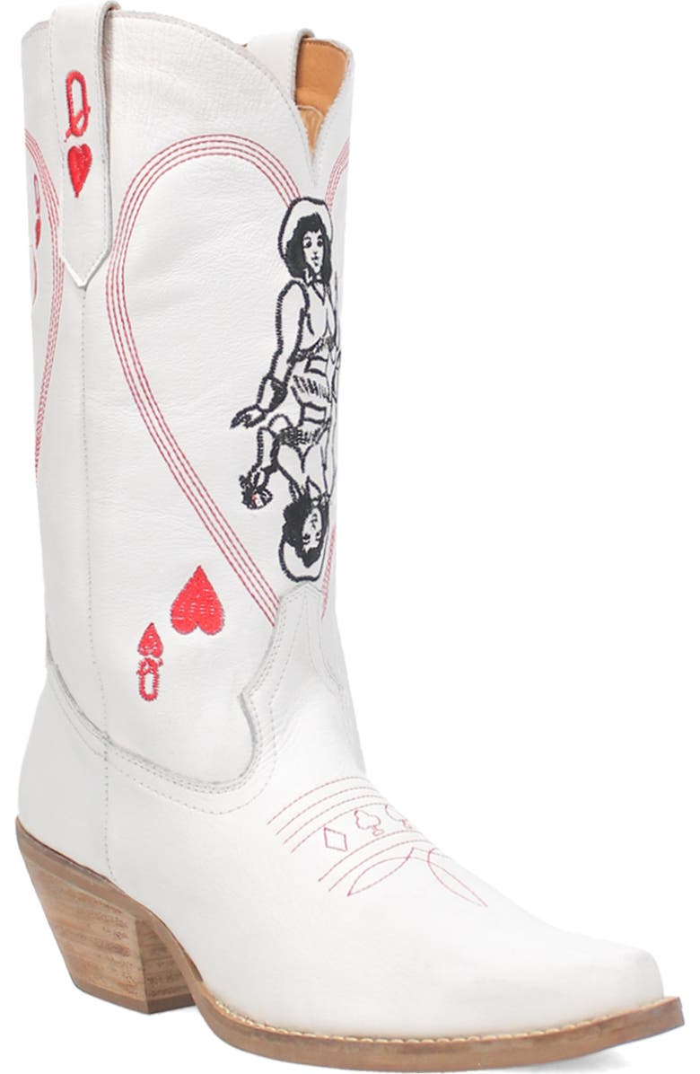 Dingo Queen a Hearts Western Boot, Main, color, White