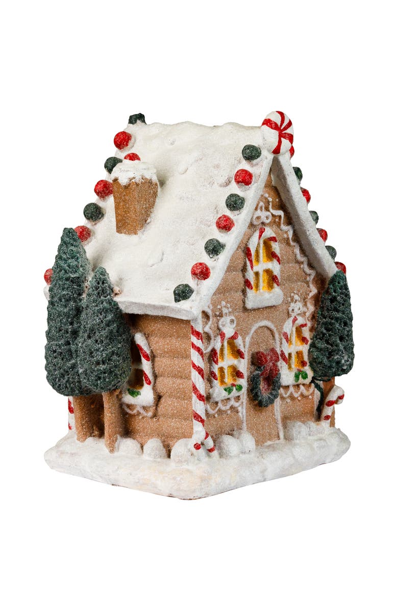 Northlight Snow Covered Gingerbread House with Candy Accents Christmas Decoration - 8", Alternate, color, Multi