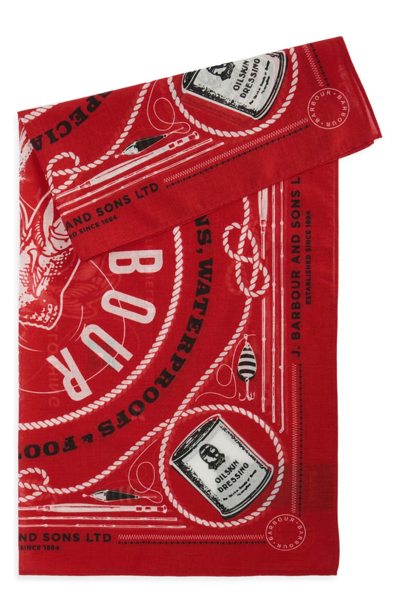 Barbour Heritage Print Cotton Bandana Scarf, Alternate, color, Red