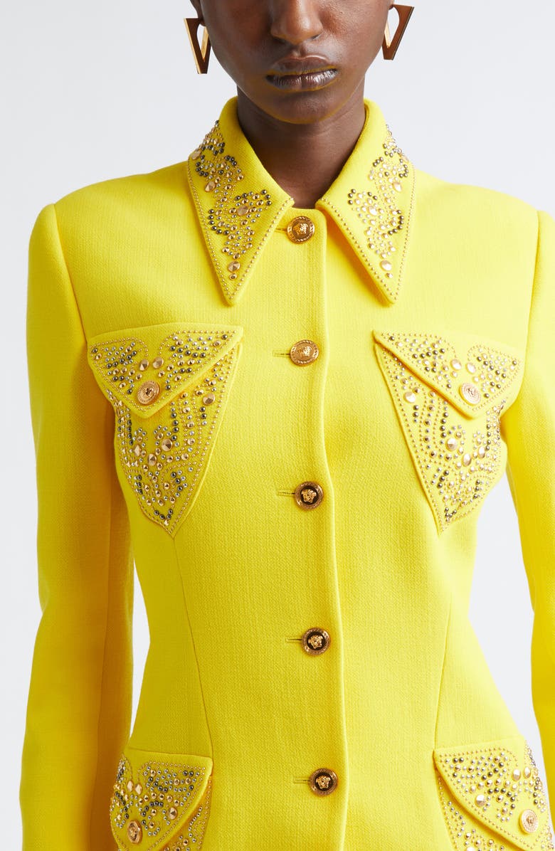 Versace V Drop Earrings, Alternate, color, Versace Gold