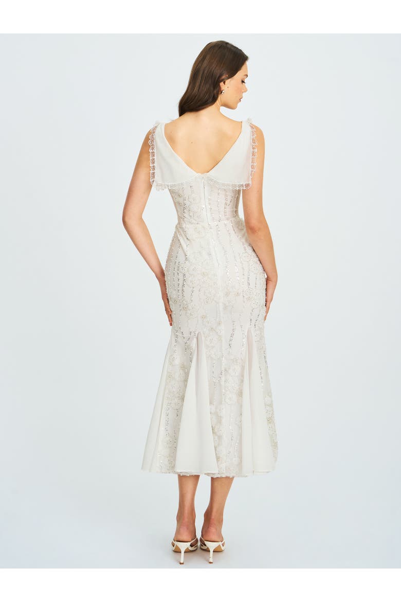 Paola Peter Pan Collar Beaded Sequin Mermaid Midi Dress, Alternate, color, White