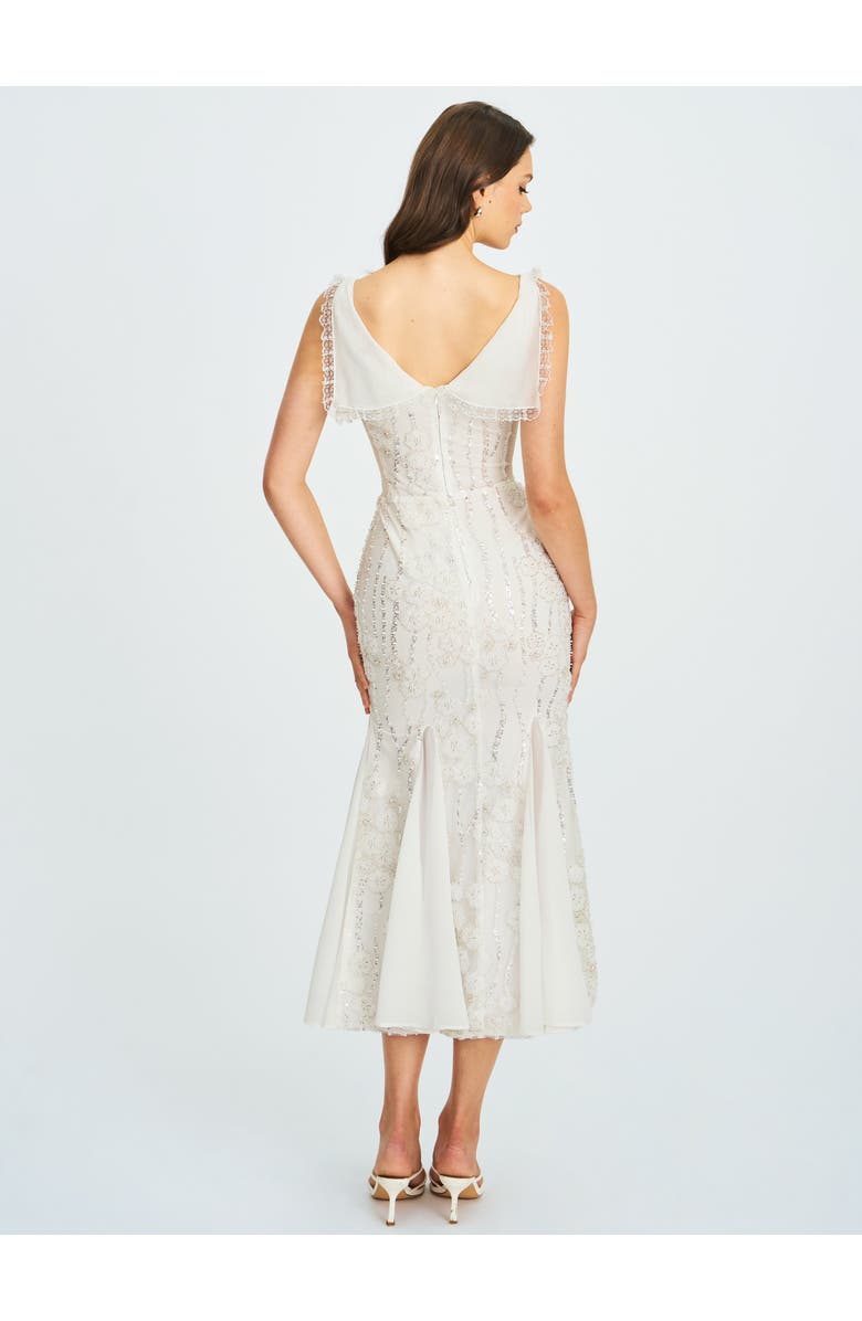 Miss Circle Paola Peter Pan Collar Beaded Sequin Mermaid Midi Dress, Alternate, color, White