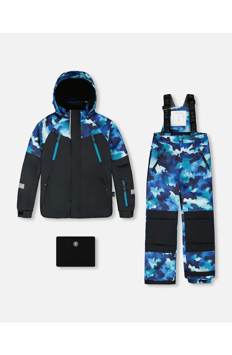 Deux par Deux Boy Two-Piece Play Snowsuit, Main, color, Teal Blue Camouflage