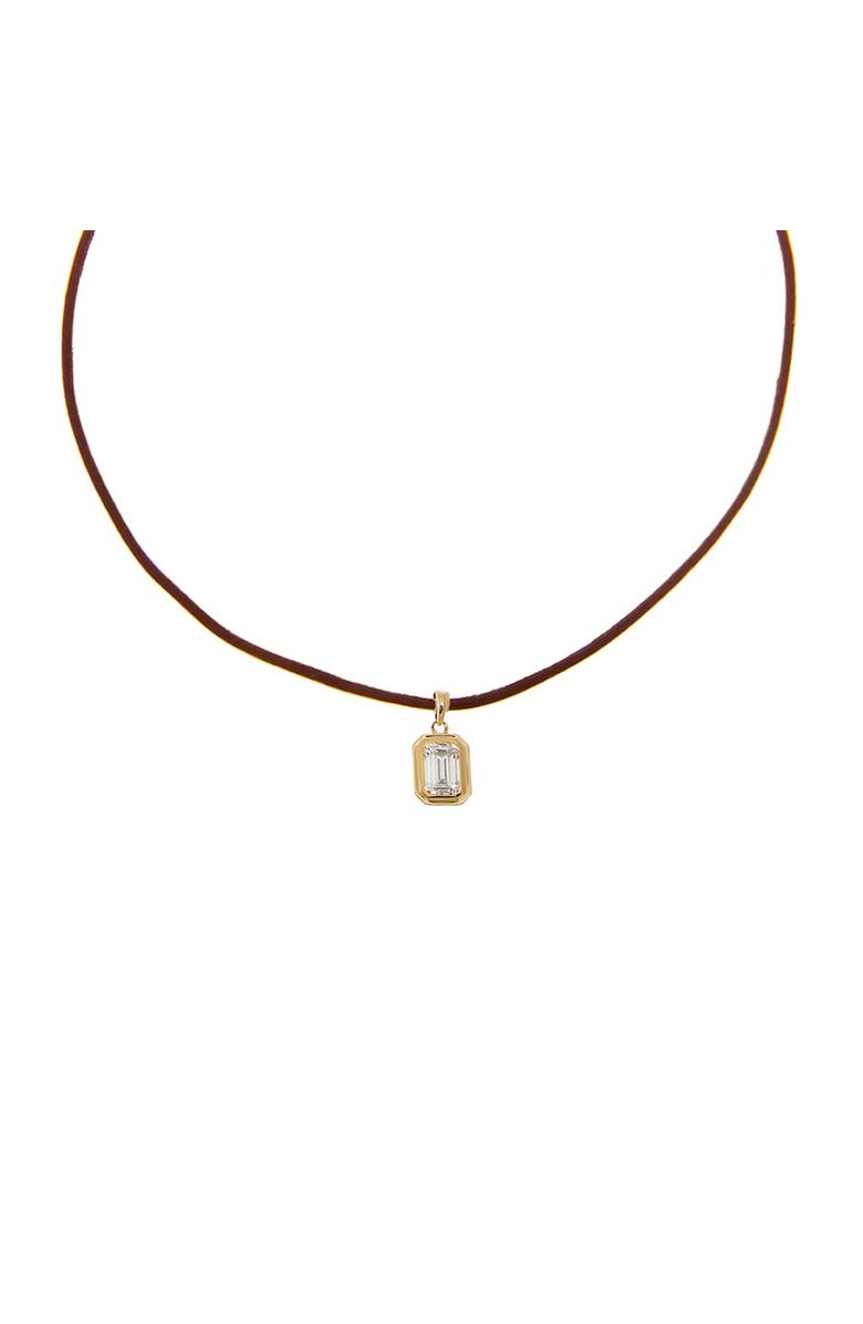 BY ADINA EDEN Lab Grown Diamond Emerald Bezel Brown Leather Chain Necklace 14K, Main, color, Brown - 2 Carat