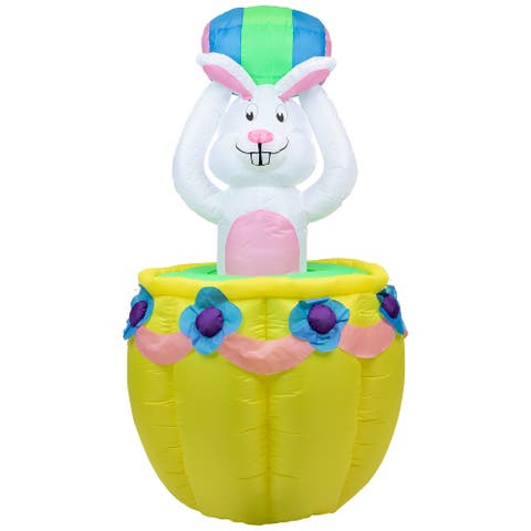 Lighted and Animated Inflatable Easter Bunny Basket Outdoor Decoration - 5.5' -