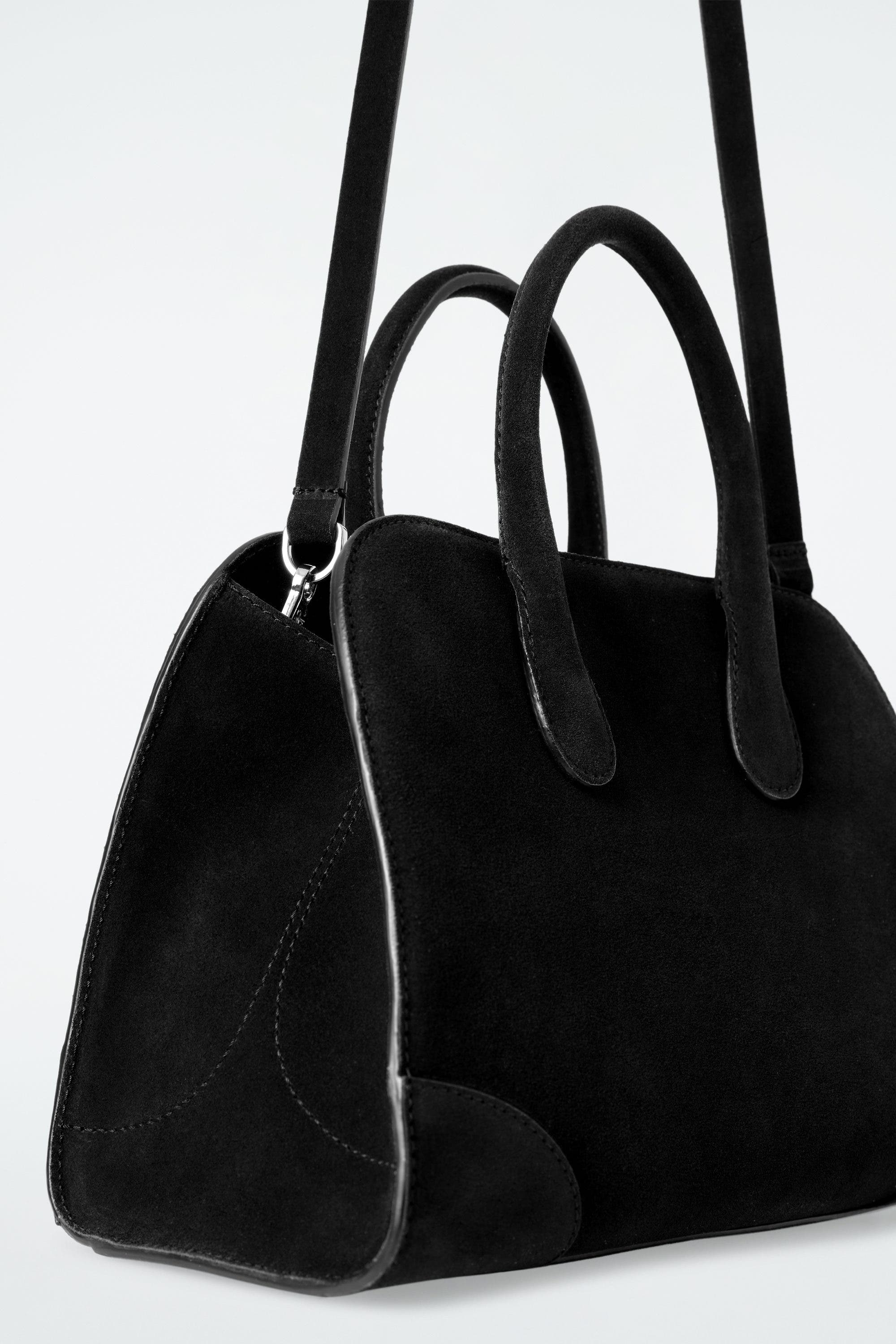 COS Mini Studio Bowling Bag - Suede, Alternate, color, Black