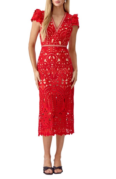 Adelyn Rae New Red Sleeveless Fit and Flare Lace Cocktail Dress Size shops L