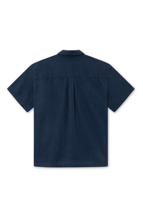 Forét Foret Serene Cotton & Linen Short Sleeve Button-up Shirt In Blue