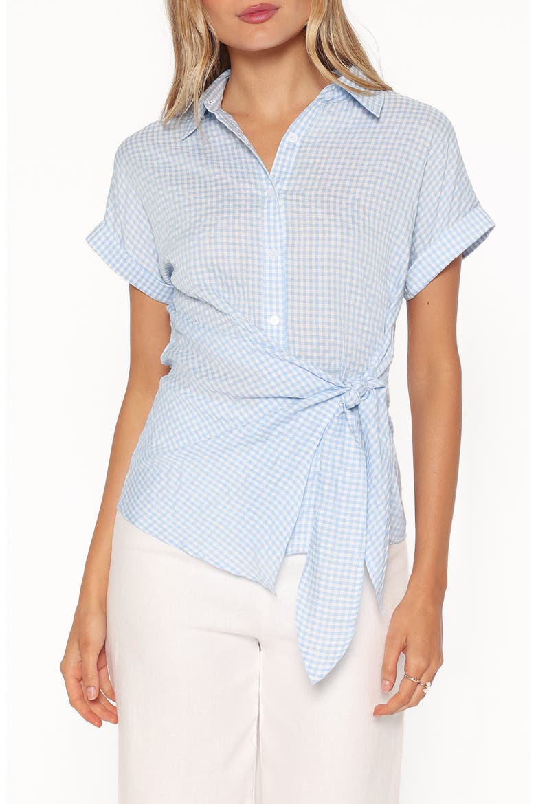 Shiloh Side Tie Shirt, Main, color, BLUE GINGHAM