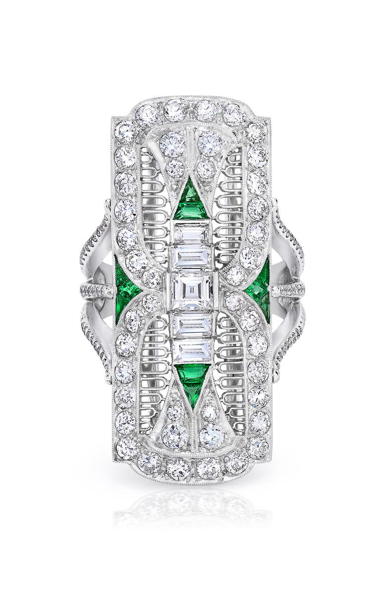Mindi Mond Filigree Diamond & Emerald Dinner Ring, Alternate, color, Platinum/ Diamond/ Emerald