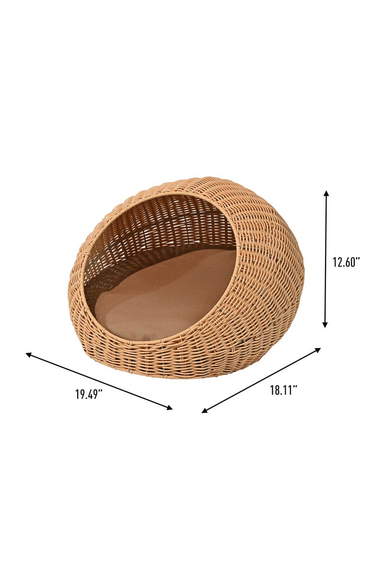 Fiora 19.5" x 18" Modern Circular Faux Wicker Pet Bed with Machine-Washable Cushion, Alternate, color, Natural