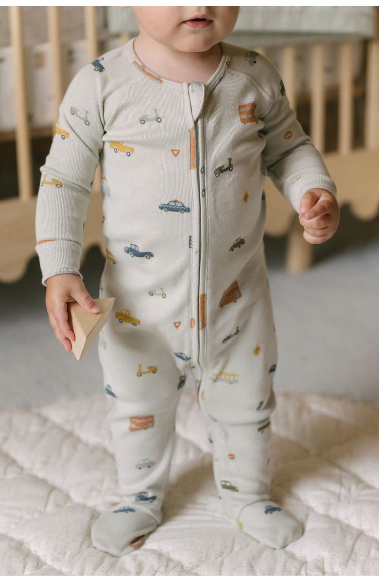 Pehr Print Rib Organic Cotton Footie, Alternate, color, Rush Hour Mist