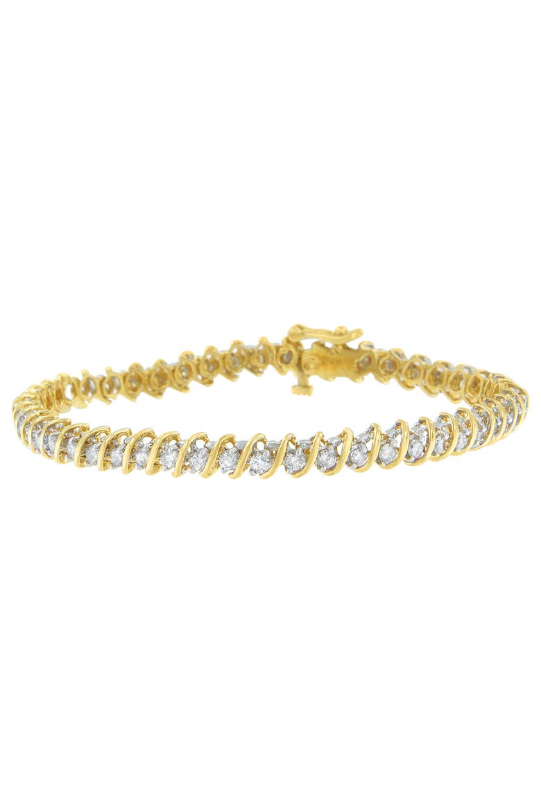18K Yellow Gold Round Cut Diamond Spiral Link Bracelet, Main, color, Yellow