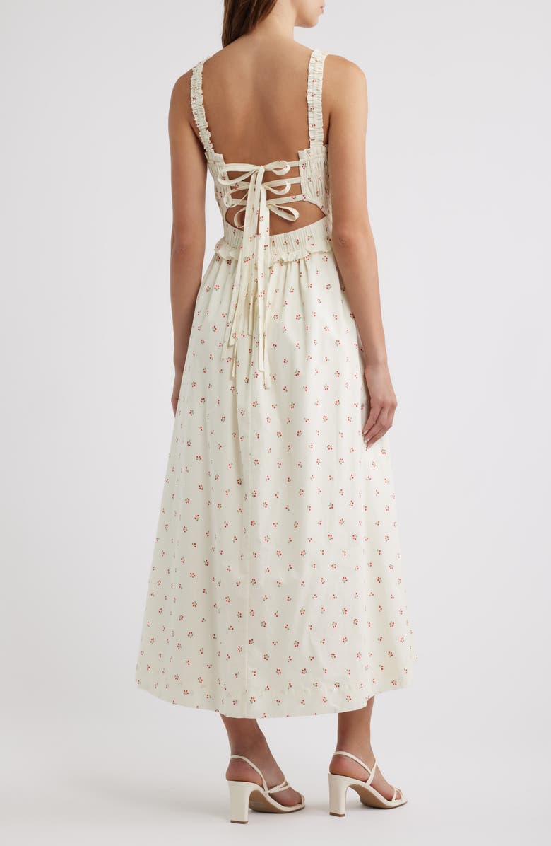 Lulus Amarena Smocked Midi Dress, Alternate, color, Cream Multi