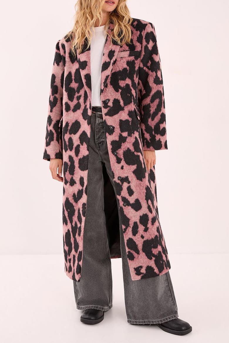 Leopard Wool Blend Tailored Coat, Alternate, color, Pink