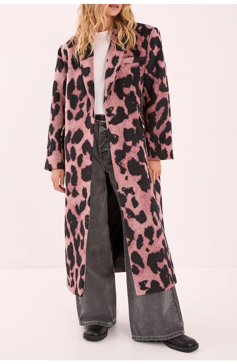 NASTY GAL Leopard Wool Blend Tailored Coat, Alternate, color, Pink