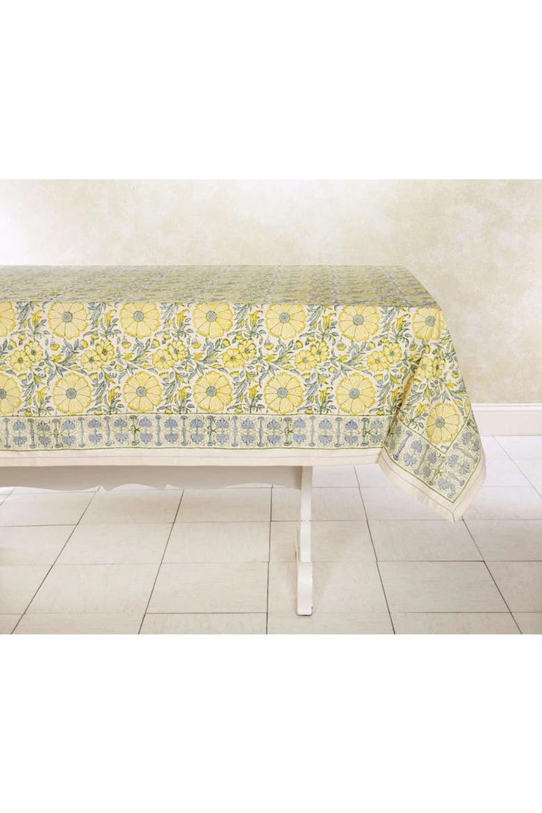 Hand Block Printed Tablecloth - 60" x 60", Main, color, Bloom Wheat