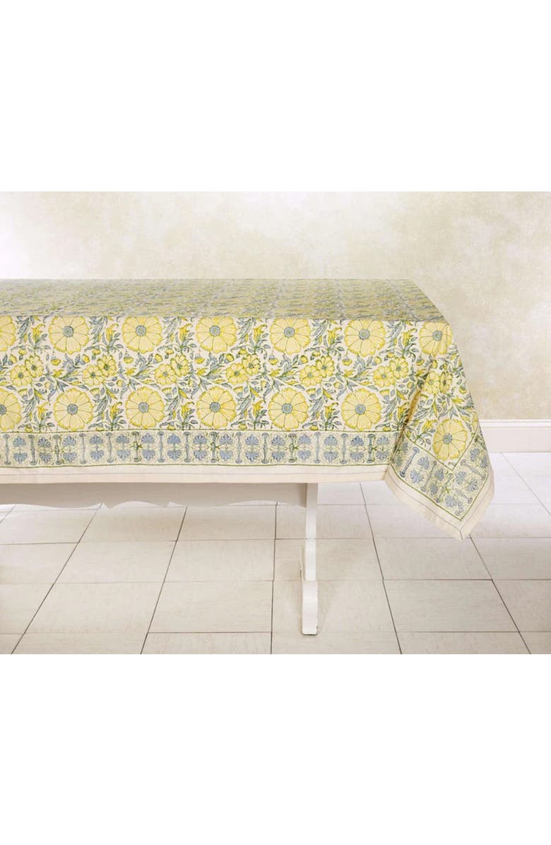 Sustainable Threads Hand Block Printed Tablecloth - 60" x 60", Main, color, Bloom Wheat