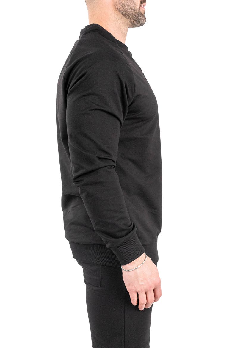 Pure Black Cotton Blend Crewneck Sweater, Alternate, color, BLACK