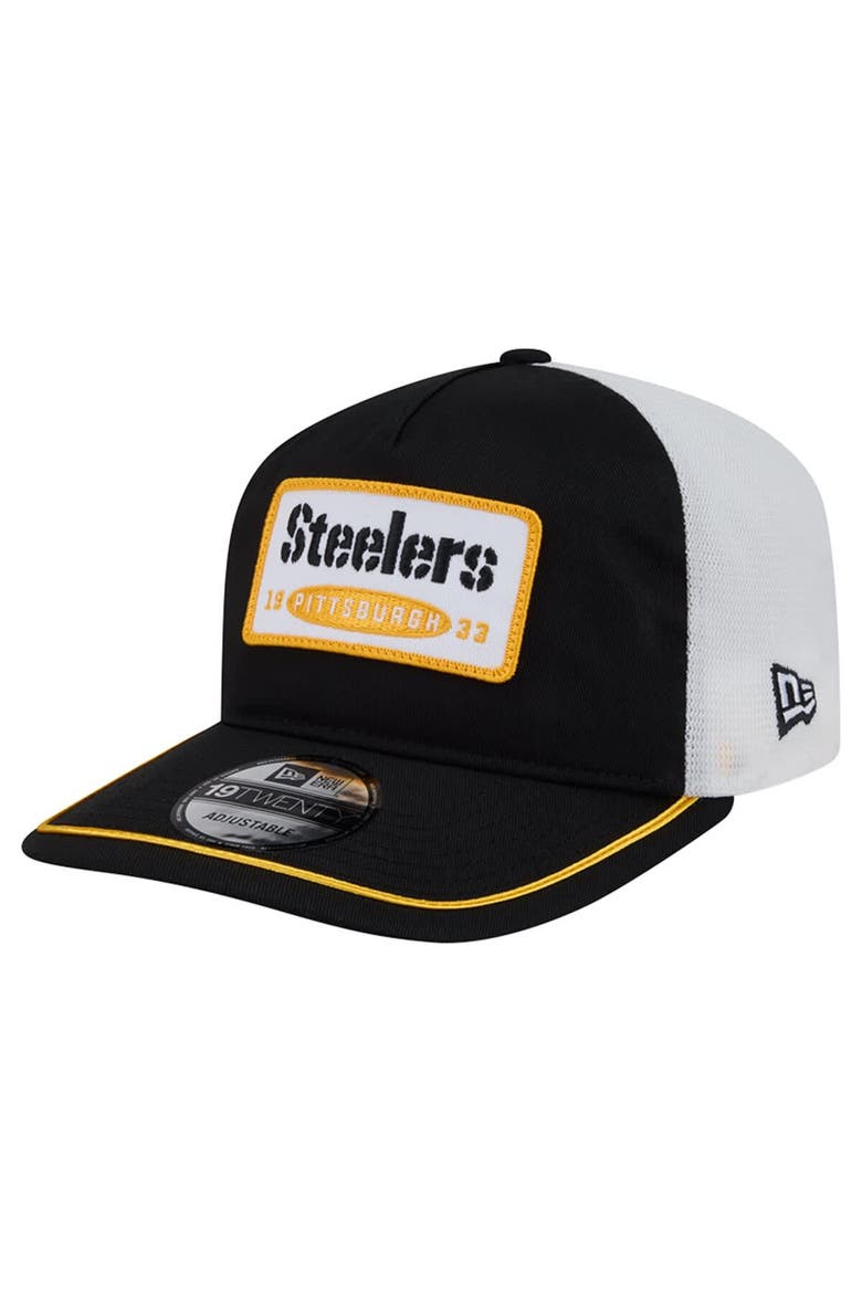 Men's New Era Black/White Pittsburgh Steelers Patch 19TWENTY Adjustable Hat, Main, color, Black