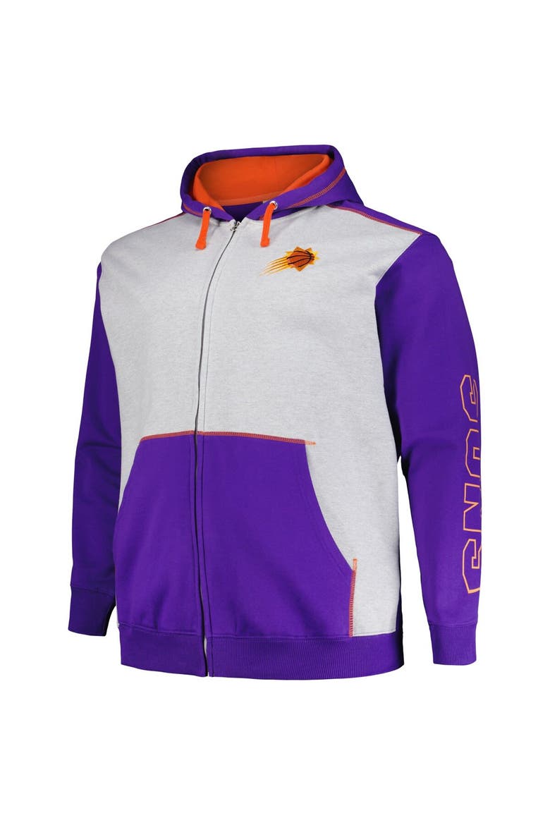 Men's Fanatics Branded Purple/Heather Gray Phoenix Suns Big & Tall Contrast Pieced Stitched Full-Zip Hoodie, Alternate, color, Purple