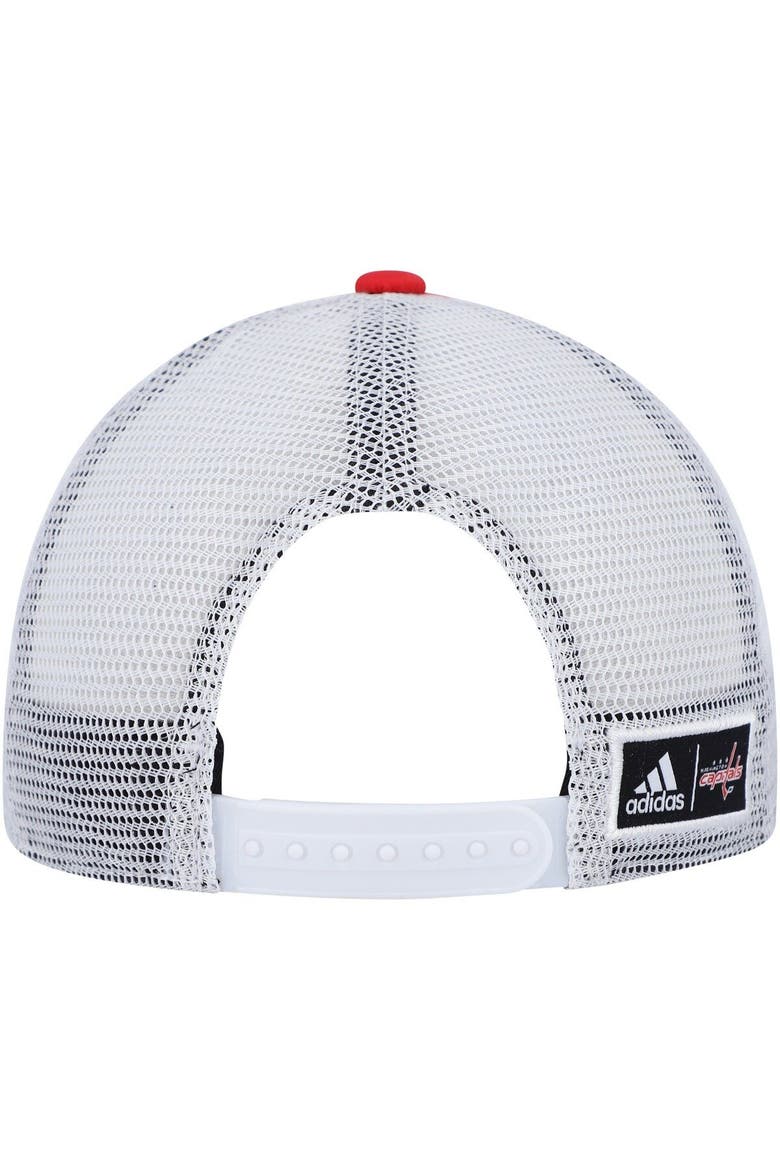 Men's adidas Red/White Washington Capitals Team Plate Trucker Snapback Hat, Alternate, color, Red