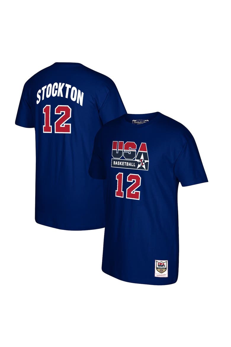 Men's Mitchell & Ness John Stockton Navy USA Basketball 1992 Dream Team Name & Number T-Shirt, Main, color, Navy